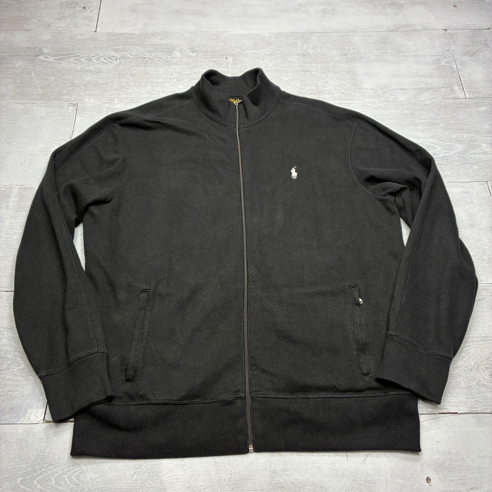 Polo Ralph Lauren Performance Jacket Mens XL Black Full Zip Mock Neck Pony Logo